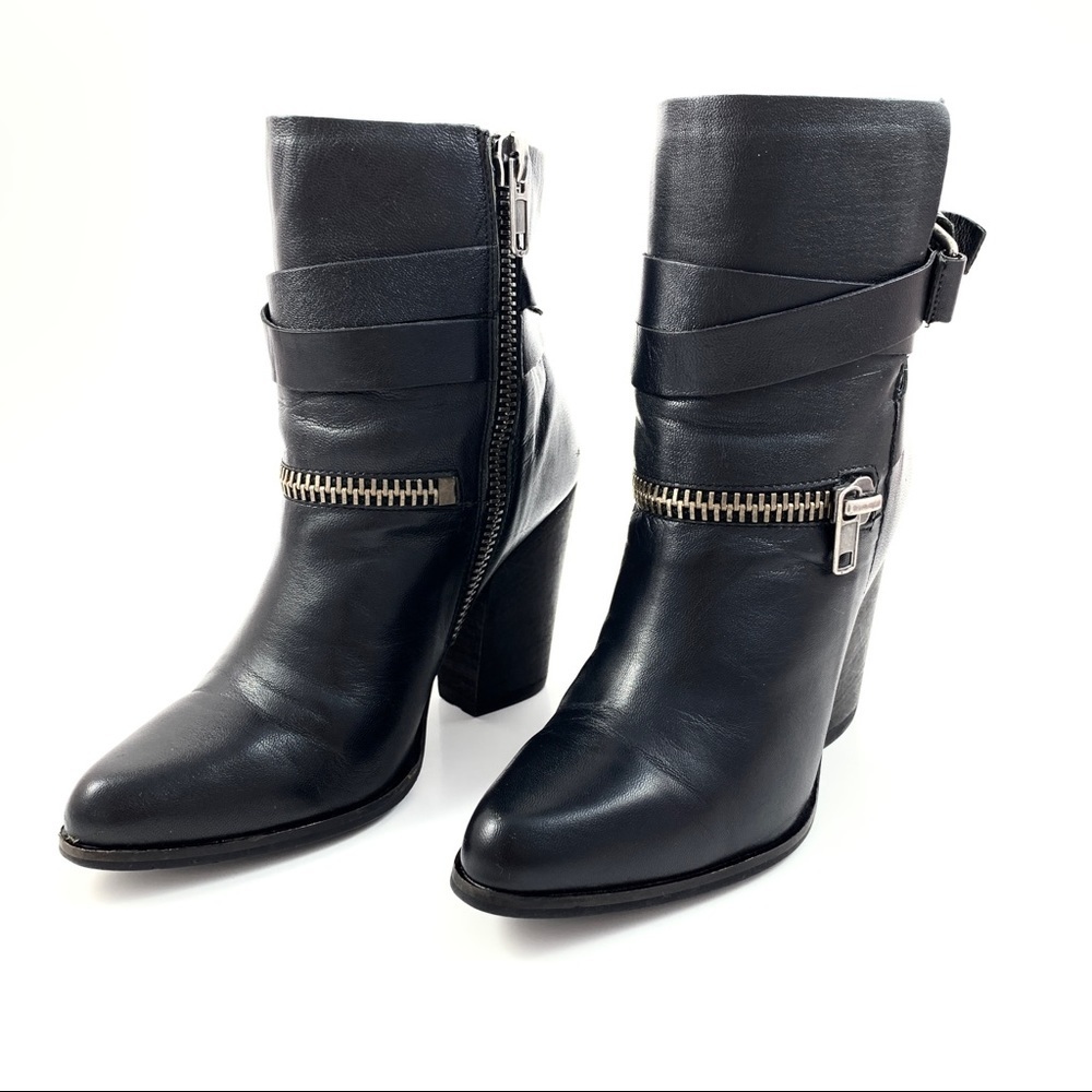 JOE’S JEANS black leather heeled motorcycle boots - Picture 11 of 13